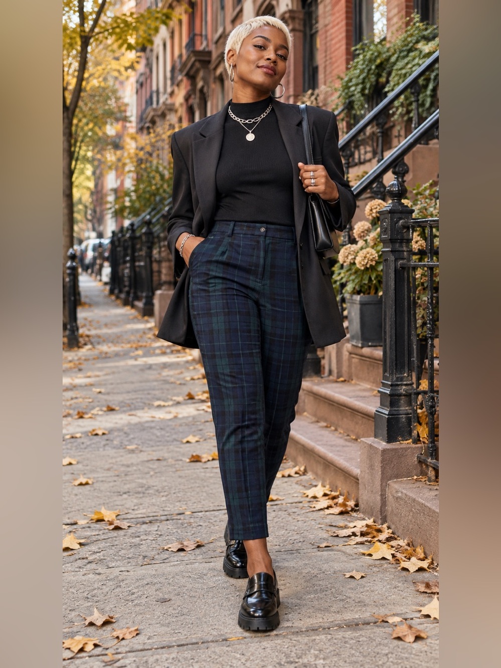 Gap Navy Tartan Plaid Cigarette Pants 12P Preppy Academia